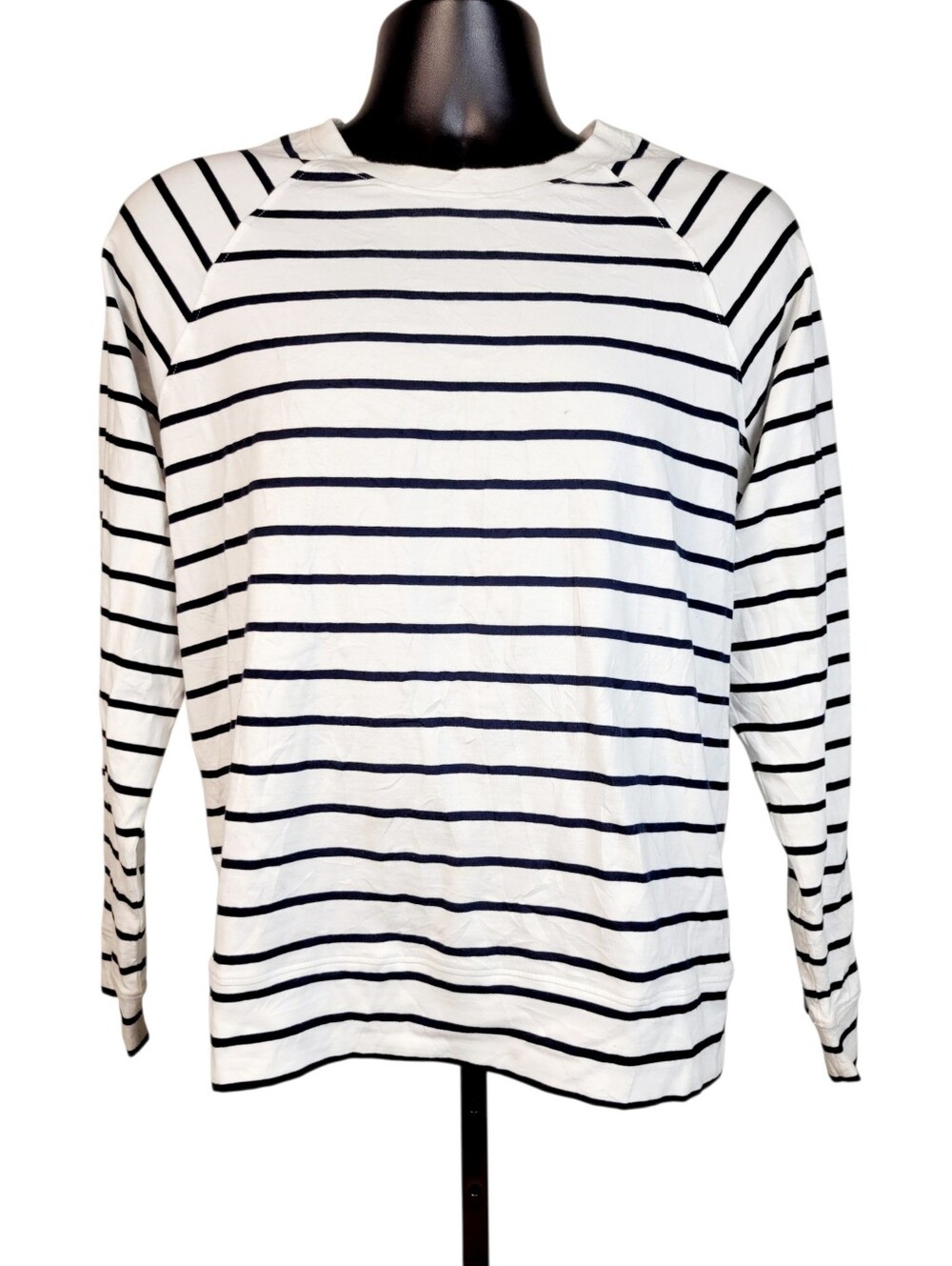 2/$20 Patrick Assaraf White & Black Stripe Long Sleeve Top Size: M